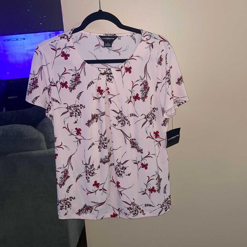 Light pink shot sleeve floral shirt